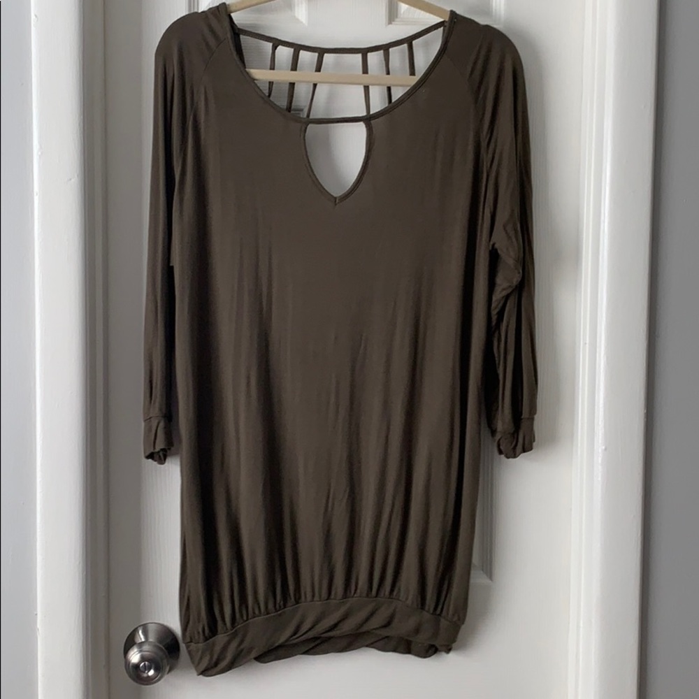 Charlotte Russe olive green caged back strap tunic
